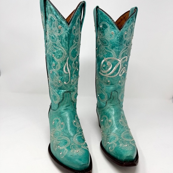 Cowboy Pro I Do Women's Wedding Turquoise Embroidered Western Boots - Picture 1 of 16